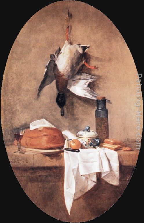 Wild Duck with Olive Jar painting - Jean Baptiste Simeon Chardin Wild Duck with Olive Jar art painting